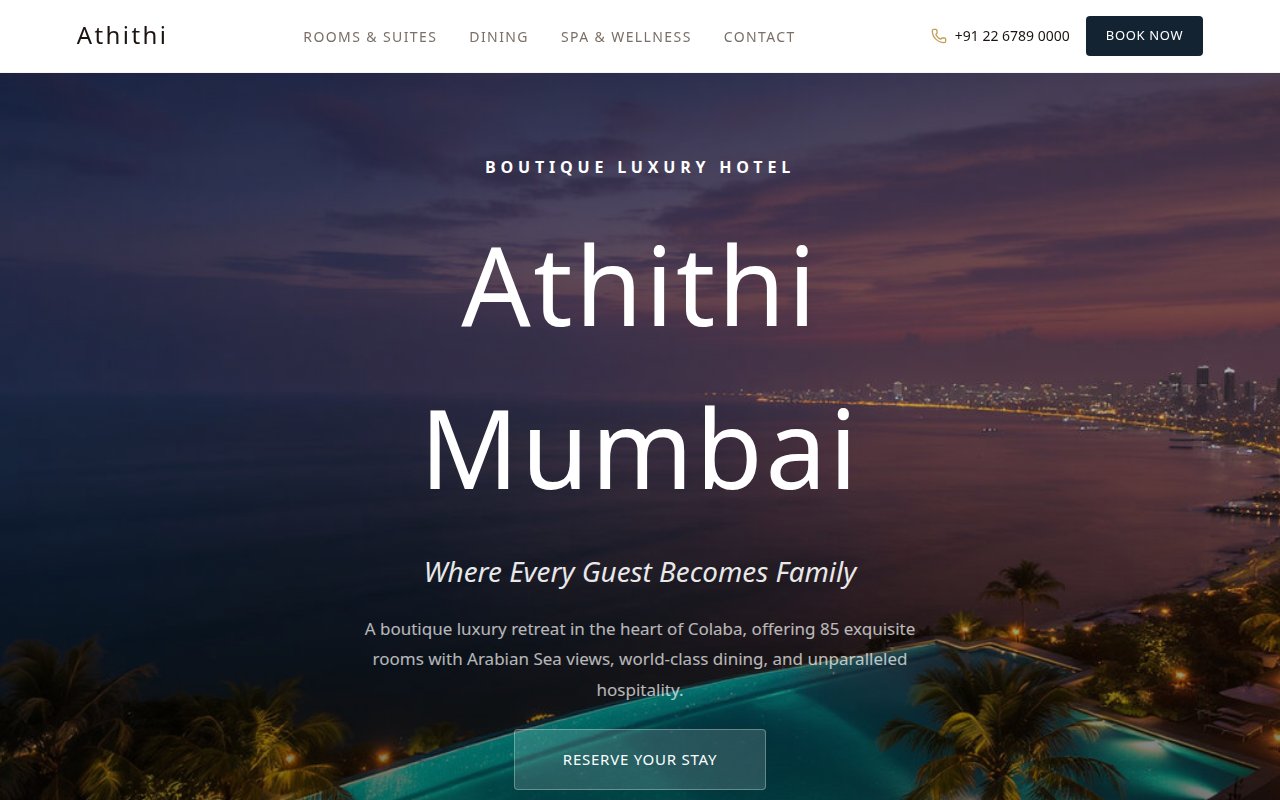 Athithi Resort — Luxury hotel and resort with rooms, dining, and stunning imagery